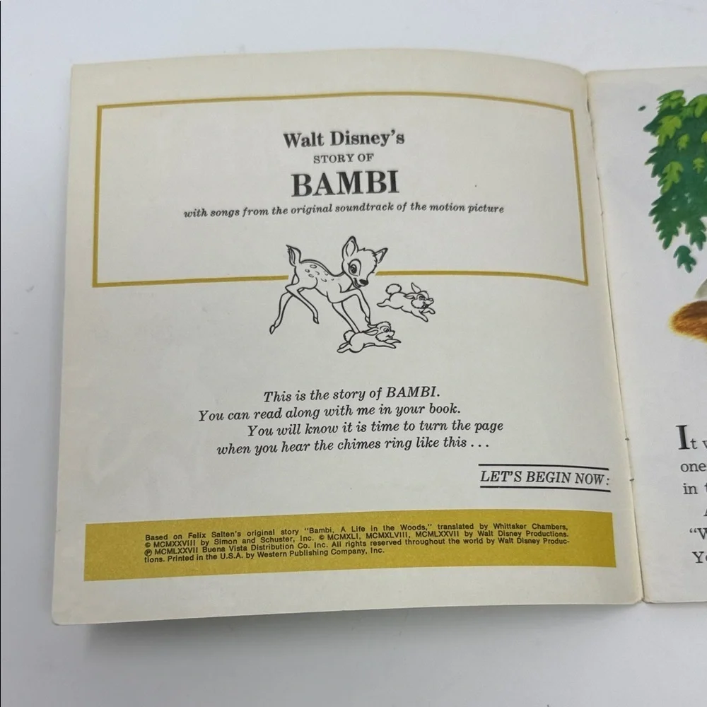 Walt Disney's Story of Bambi Book No Cassette Tape) BOOK ONLY 24 Pages Vintage
